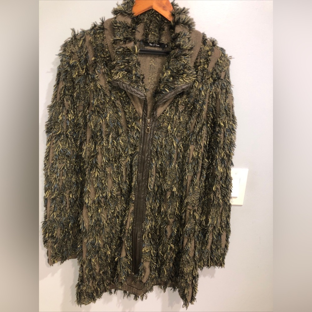Nic & Zoe Women Fringe Cardigan Zip Sweater Forest Fairy Goblincore Boho Size L